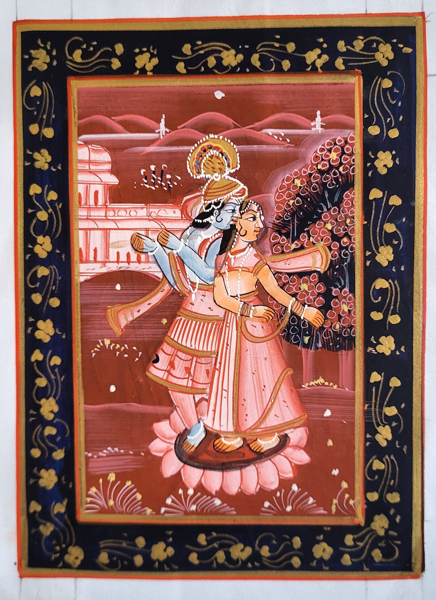 Eternal Dance of Love - Radha Krishna Ras Leela Painting-Fabric Painting- Lord Krishna Painting (9*6.5 inch)(Unframed)