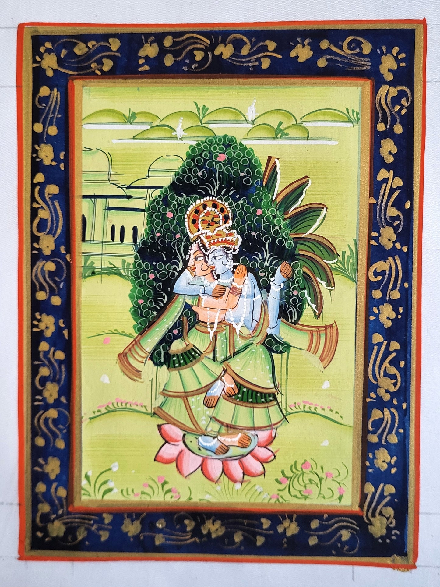 Eternal Dance of Love - Radha Krishna Ras Leela Painting-Fabric Painting- Lord Krishna Painting (9*6.5 inch)(Unframed)